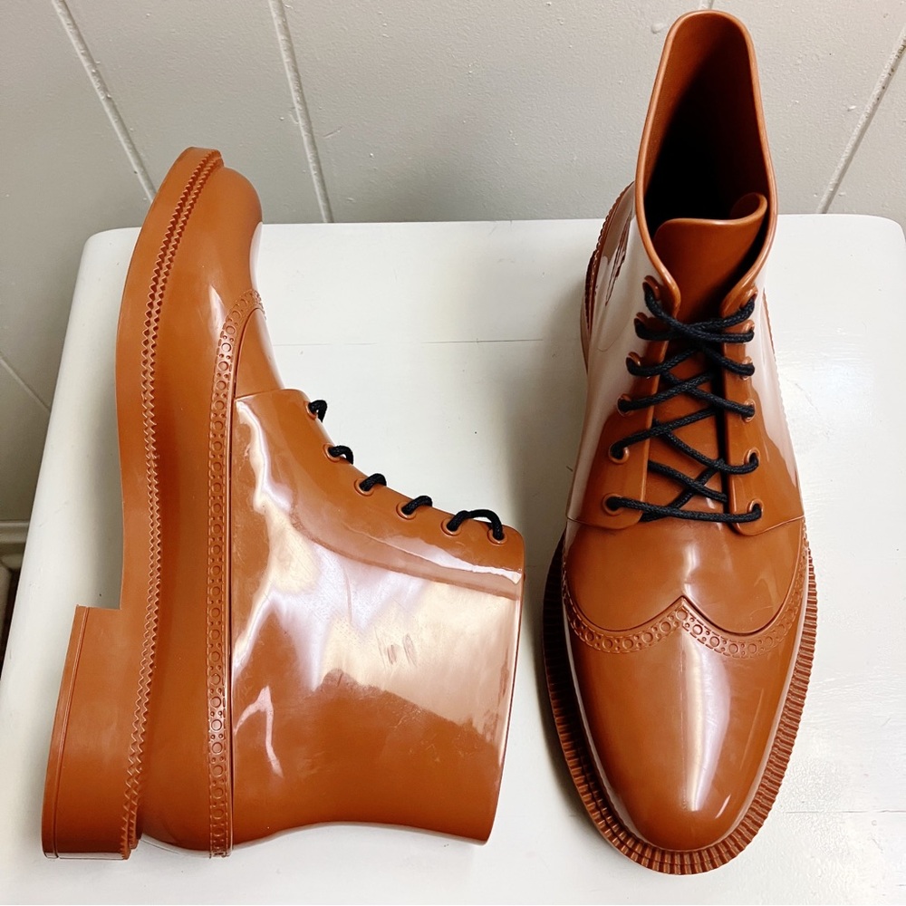 MELISSA Womens BRAZILIAN Wingtip Brogue Ankle Boot SIZE 7 Glossy Bordeaux Brown - Picture 9 of 13